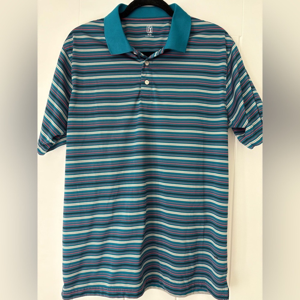 PGA Tour Multicolor Striped Polo Shirt